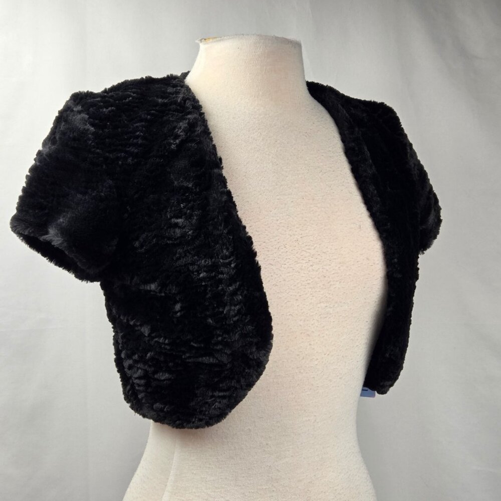 BCX Black Faux Fur Short Sleeve Shrug Bolero Jacket Medium